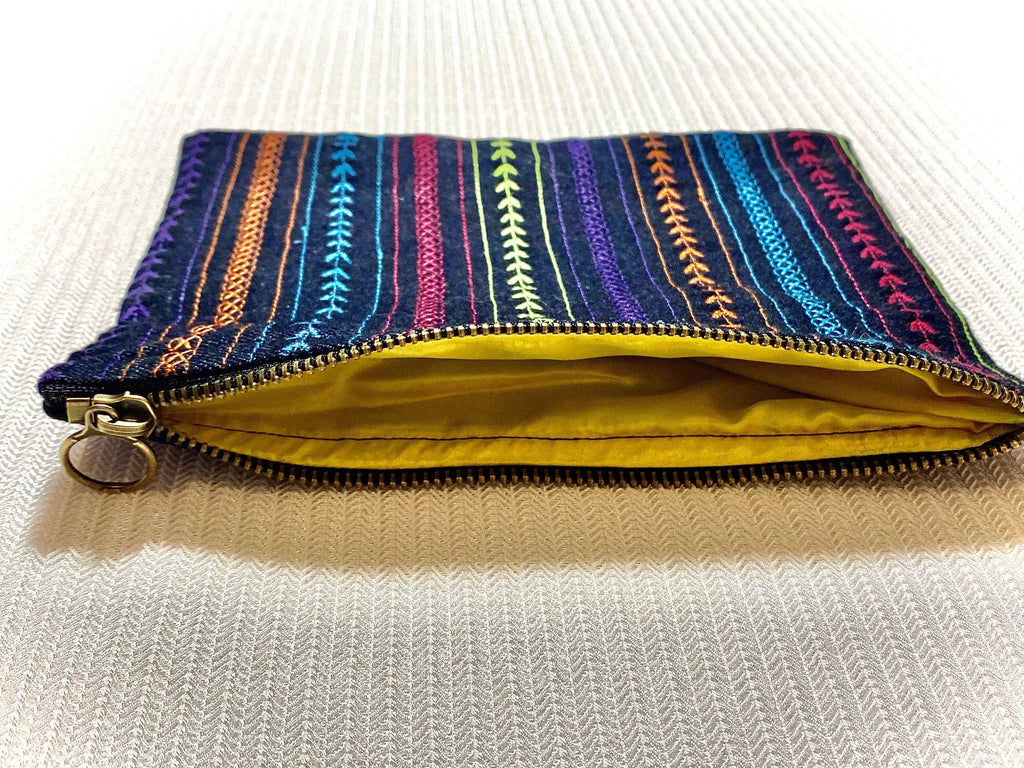 Hand Embroidered Denim Accessory Pouch