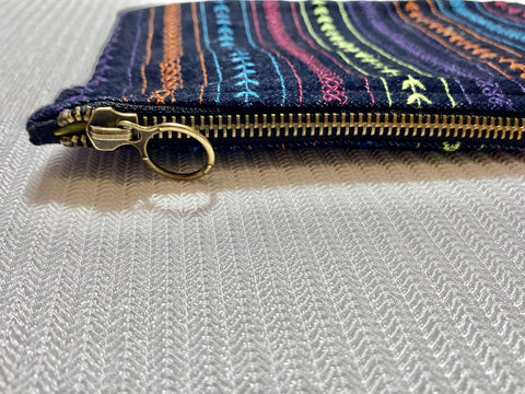 Hand Embroidered Denim Accessory Pouch