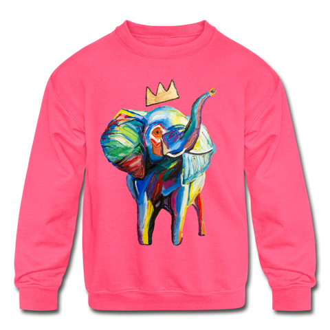 Elephant X Crown Kids Sweatshirt - neon pink