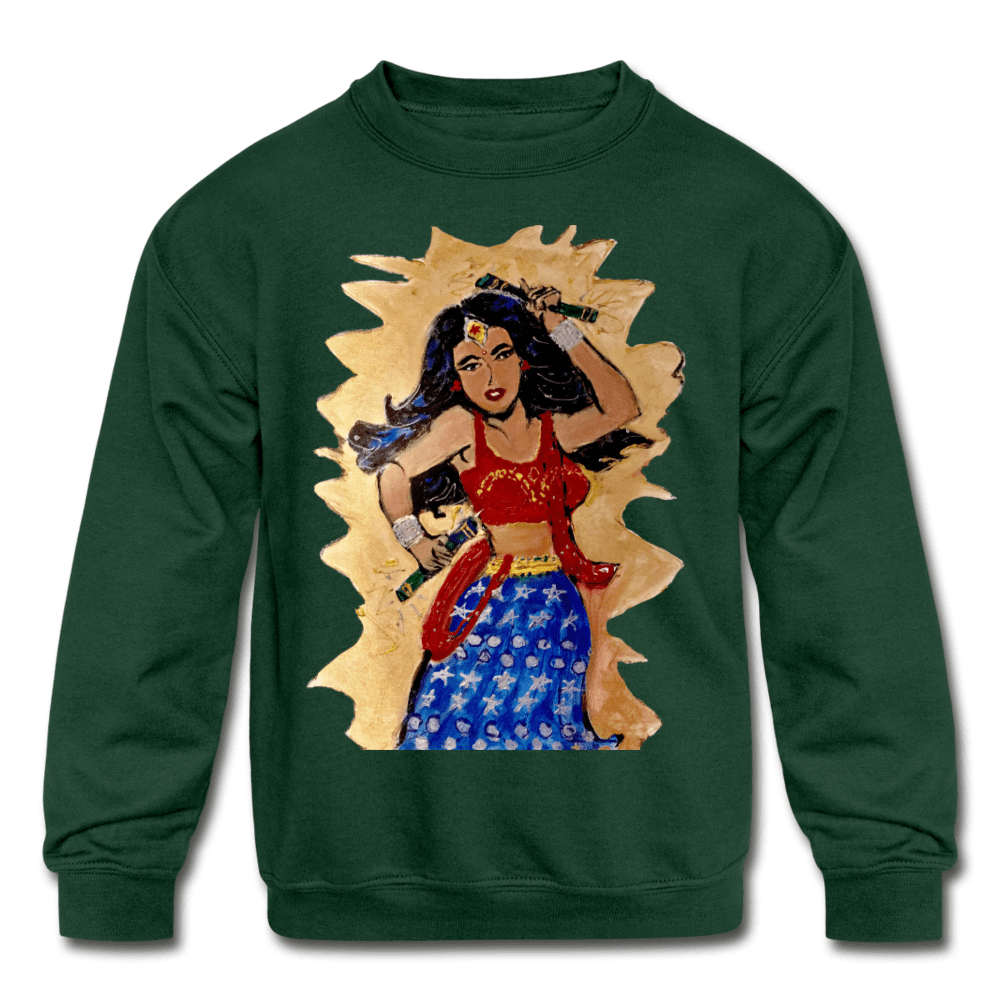Desi Wonder Woman Kids' Sweatshirt - forest green